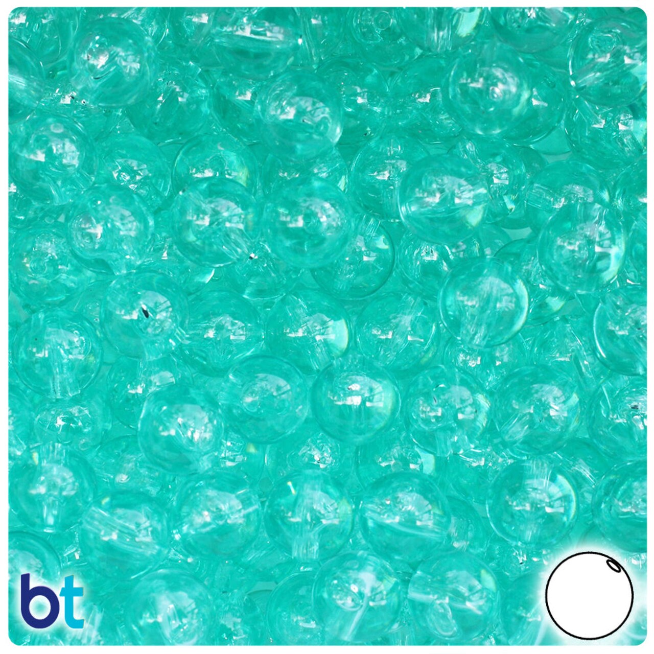 BeadTin Green Aqua Transparent 10mm Round Plastic Craft Beads (150pcs)